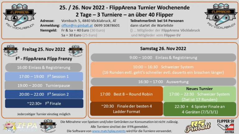 25./26 November 2022 – Wochenend Turniere in der FlippArena